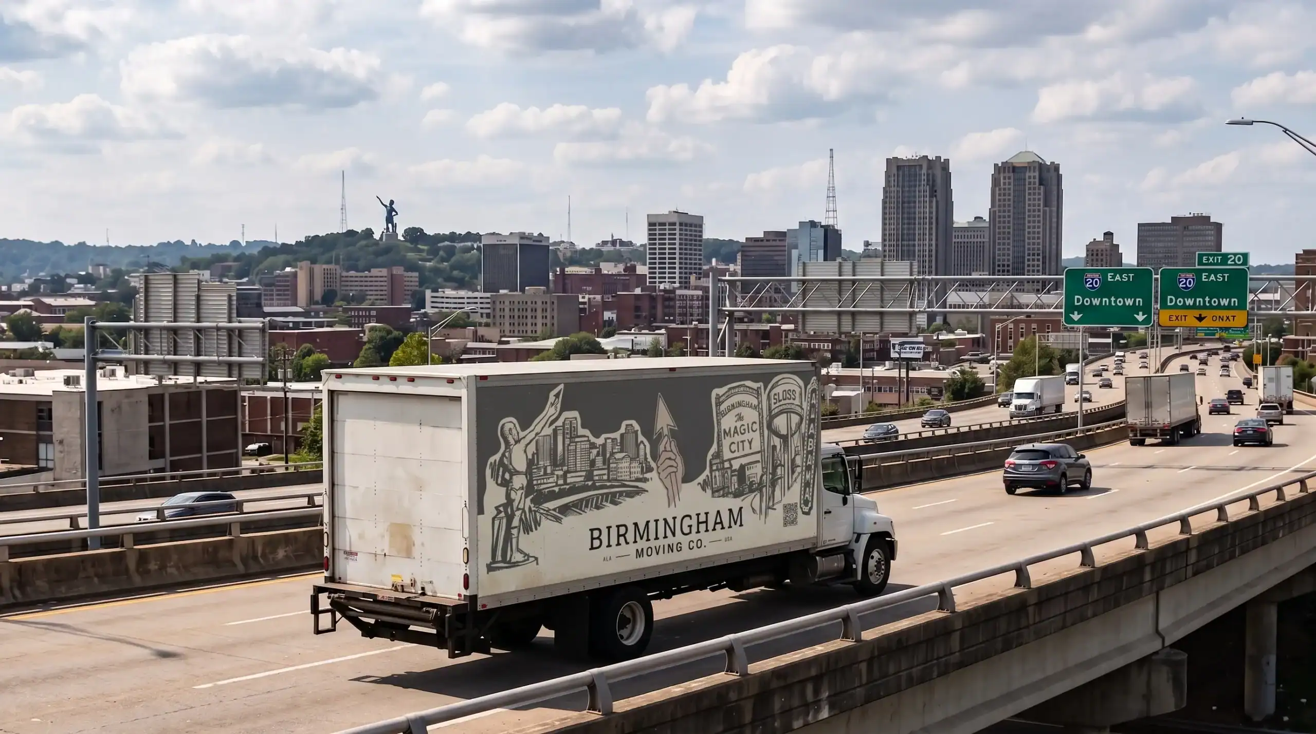 Birmingham Moving Company truck driving on highway in Birmingham, Alabama.