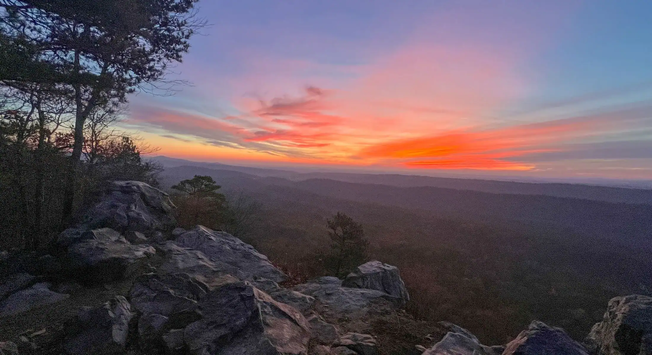 Sunset over the Oak Mountain ridge near Pelham, Alabama